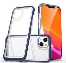 Skaidrus 3in1 Dėklas Iphone 13 Mini Gelinis Dėklas Su Mėlynu Rėmeliu