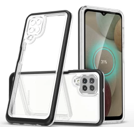 Skaidrus 3in1 Dėklas Samsung Galaxy A22 4g Gelinis Dangtelis Su Rėmeliu Juodas