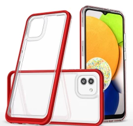 Skaidrus 3in1 Samsung Galaxy A03 Silikoninis Dėklas Su Rėmeliu Raudonos Spalvos