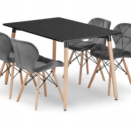 Stačiakampio Formos Stalas Adria 120x80 Juodas + 4 Kėdės Lago Pilkos Spalvos