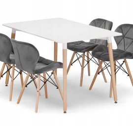 Stačiakampio Formos Stalo Adria 120x80 Baltos Spalvos + 4 Kėdės Lago Pilkos Spalvos