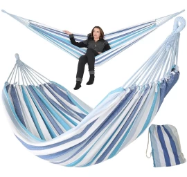 2 Asmenų Sodo Hamakas Xxl 250x150 Cm Su Dangčiu Mėlyna