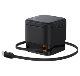 2-in-1 20w Magsafe Qi Belaidis įkroviklis Su Usb-c Ištraukiamu Kabeliu, Juodas