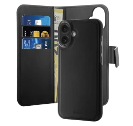 2-in-1 Ekologiškos Odos Dėklas Su Atvartu Ir Pinigine, Skirtas iphone 16 Piniginė Nuimamas magsafe - Juodas