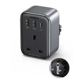 2-in-1 Es įkroviklis 2x Usb Usb-c + Adapteris Jk Kištukui Juodas