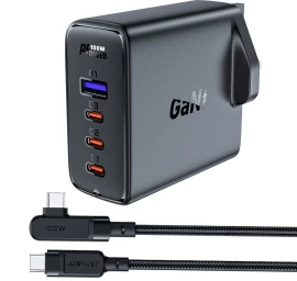 2-in-1 Kabelis Ir Greitasis įkroviklis Gan Angliškas Kištukas Uk 100w Pd 3x Usb-c Usb Juodas
