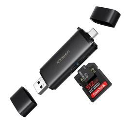 2-in-1 Sd Microsd Usb-c Usb-a Uhs-ii Atminties Kortelių Skaitytuvas - Juodas