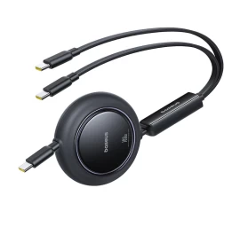 2-in-1 Usb-c Ištraukiamasis Kabelis 100 W 1,2 M - Juodas