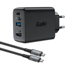 2-in-1 Usb-c Tinklo įkroviklis Su Usb-c Kabeliu + Usb-c į Hdmi 4k Adapteris, Juodas