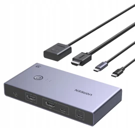 2 Kompiuterių 1 Monitoriaus Kvm Jungiklis Usb-c Hdmi 4k 60hz - Pilkas