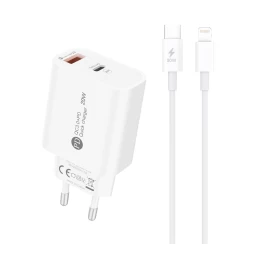 20 W Usb-a Usb-c Tinklo įkroviklis Su 1 M Ilgio Usb-c - iphone Lightning Kabeliu - Baltas