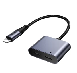 2in1 Adapteris iphone įkroviklis + Ausinės lightning / 2x lightning Juodas