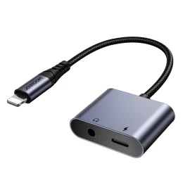 2in1 Adapteris iphone įkroviklis + Ausinės lightning / Mini Lizdas 3,5 Mm Juodas