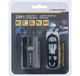 2in1 Dviračio žibintas Usb įkrovimui, Tvirtinimas Prie šalmo Dunlop