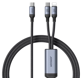 2in1 Kabelis Speedy Series Usb-c - Usb-c / Iphone Lightning 100w 1,5 M Juodas