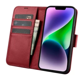 2in1 Odinis Dėklas Su Atlenkiamu Dangteliu Iphone 14 Plus Anti-rfid Piniginės Dėklas Raudonas