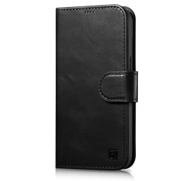 2in1 Odinis Dėklas Su Atlenkiamu Dangteliu Iphone 14 Pro Anti-rfid Oil Wax Wallet Case Black