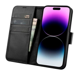 2in1 Odinis Dėklas Su Atlenkiamu Dangteliu Iphone 14 Pro Max Anti-rfid Piniginės Dėklas Juodas