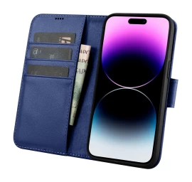 2in1 Odinis Dėklas Su Atlenkiamu Dangteliu Iphone 14 Pro Max Anti-rfid Piniginės Dėklas Mėlynas