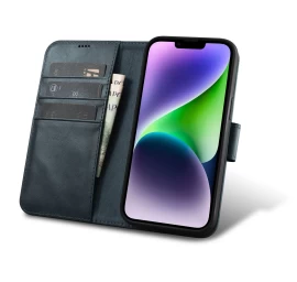 2in1 Odinis Dėklas Su Atverčiamu Dangteliu Iphone 14 Anti-rfid Oil Wax Wallet Case Blue