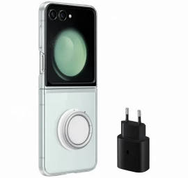 2in1 Skaidrus Silikoninis Dėklas samsung Galaxy Z Flip 5 + 25w Usb-c Tinklo įkroviklis