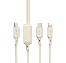 2in1 Sustiprintas Kabelis Sr Usb-c - Usb-c / Lightning 100w 1,2 M Smėlio Spalvos