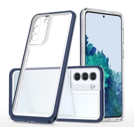 Skaidrus 3in1 Dėklas Samsung Galaxy S23 - Silikoninis Dangtelis Su Mėlynu Rėmeliu