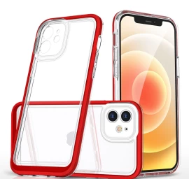 Skaidrus 3in1 Iphone 12 Gelinis Dėklas Su Raudonu Rėmeliu