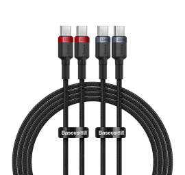 2x cafule Usb-c - Usb-c 100w 1 M Kabelis - Raudonas/juodas Ir Juodas/pilkas