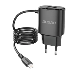 2x Usb Tinklo įkroviklis Su Integruotu Kabeliu iphone Lightning 12w, Juodas