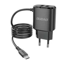 2x Usb Tinklo įkroviklis Su Integruotu Mikro Usb Kabeliu 12 W, Juodas