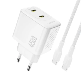 2xusb-c Tinklo įkroviklis Su Usb-c Gan Pd 45w Kabeliu - Baltas