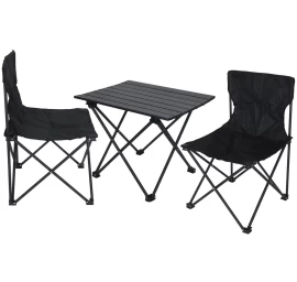 3-in-1 Sulankstomas Turistinis Rinkinys Stalas Ir 2 Kėdės Juodas Enero Camp