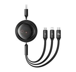 3-in-1 Usb-a - Microusb/lightning/usb-c Ištraukiamas Kabelis 100w 1,1 M - Juodas