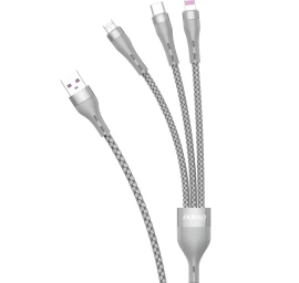 3-in-1 Usb – „lightning“ – „microusb“ – Usb-c Kabelis, 65 W, 1,2 M, Pilkos Spalvos