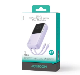 30w 10000mah powerbank Su Integruotu iphone Lightning Ir Usb-c Kabeliu, Violetinės Spalvos