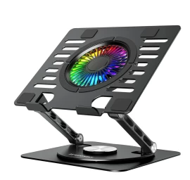 360° Pasukamas Aušinimo Stovas Nešiojamajam Kompiuteriui Ir Planšetiniam Kompiuteriui Su Rgb Apšvietimu – Juodas