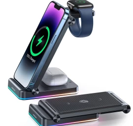 3in1 Indukcinis įkroviklis iphone, apple Watch Airpods + Stovas - Juodas