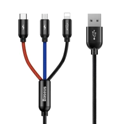 3in1 Kabelis Usb-a - Micro Usb / Iphone Lightning / Usb-c 3,5a 0,3 M - Juodas