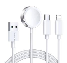 3in1 Kabelis Usb-a Su Indukciniu įkrovikliu + 1x Iphone Lightning + 1x Usb-c 1,2 M Baltas