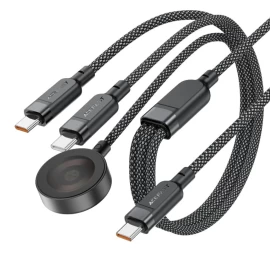 3in1 Kabelis Usb-c - 2x Usb-c Kabelis / Apple Watch Qi įkroviklis 480mb/s 100w 1,2 M - Juodas