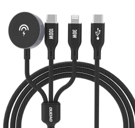 3in1 Kabelis Usb-c - Usb-c / Iphone Lightning / įkroviklis Apple Watch Pd 100w 1,2 M - Juodas