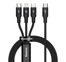 3in1 Kabelis Usb-c - Usb-c / Iphone Lightning / Microusb 20w Pd 1,5 M - Juodas