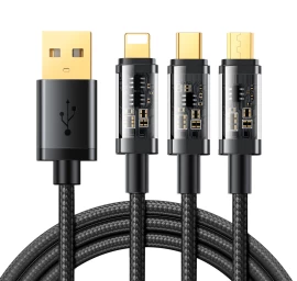 3in1 Kabelis Usb - Usb-c / Lightning / Micro Usb 3,5 A 1,2 M Juodas
