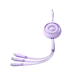 3in1 Spalvingos Serijos Usb-a į Usb-c / Iphone Lightning / Microusb Ištraukiamas Kabelis 1 M Violetinės Spalvos 3in1 Spalvingos Serijos Usb-a į Usb-c / Iphone Lightning / Microusb Ištraukiamas Kabelis 1 M Violetinės Spalvos