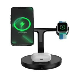 3in1 Stovas Indukcinis įkroviklis Iphone Apple Watch Airpods + Usb-c Laidas 1 M Juodas