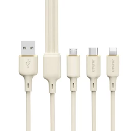 3in1 Sustiprintas Kabelis Sr Usb-a - Usb-c / Lightning / Microusb 66w 1,2 M Smėlio Spalvos