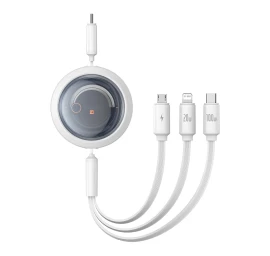 3in1 Universalus Suvyniojamas Usb-c - Lightning / Usb-c / Micro Usb 100w 1,1 M - Baltas
