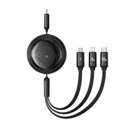 3in1 Universalus Suvyniojamas Usb-c - Lightning / Usb-c / Micro Usb 100w 1,1 M - Juodas