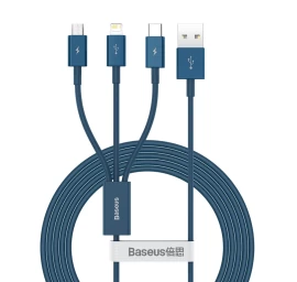 3in1 Universalus Usb Kabelis - Lightning / Usb-c / Micro Usb 3,5a 1,5 M Mėlynas